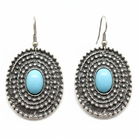 Pendientes Zamak hipoalergénico piedra color turquesa cierre gancho-hippie Joyería Osnor