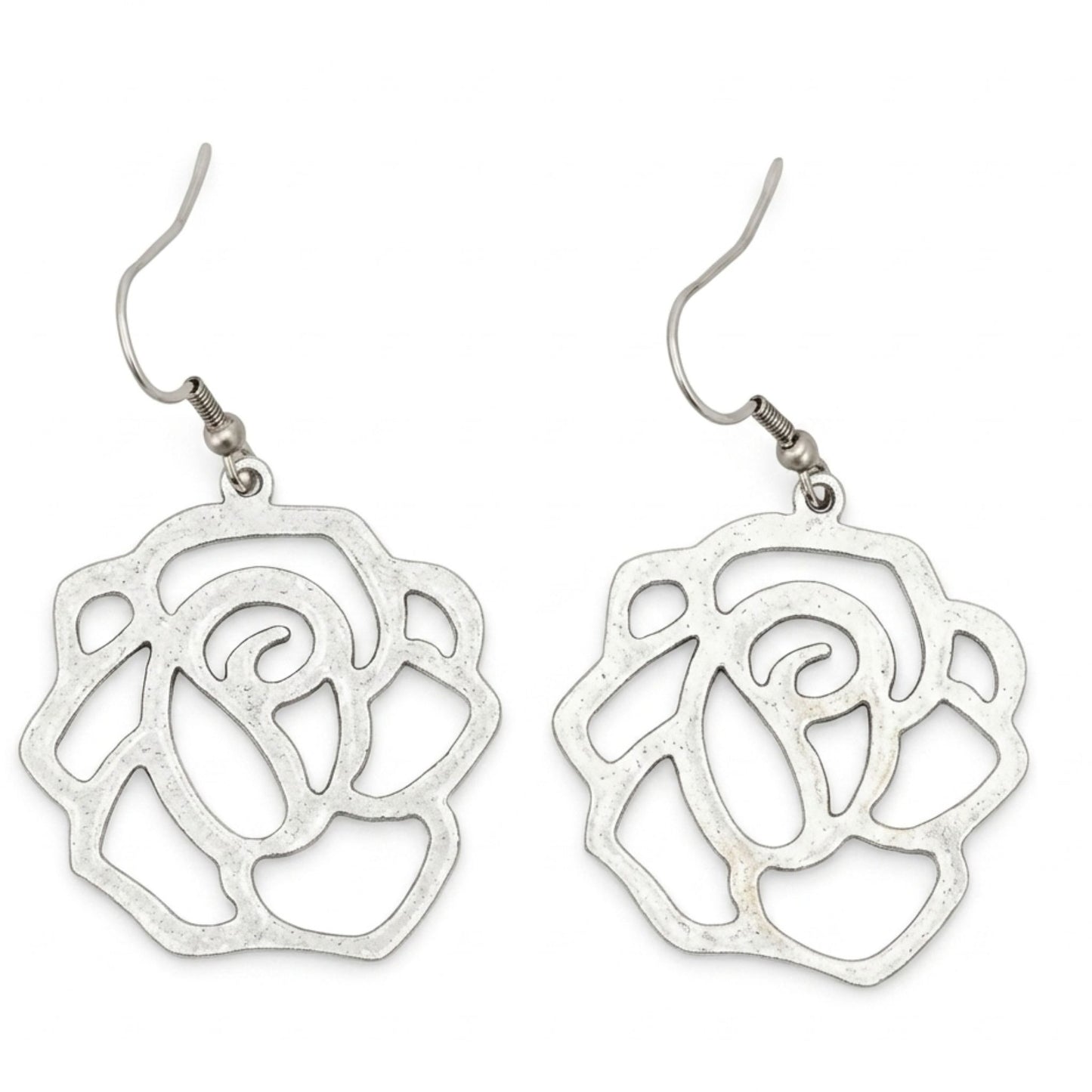 Pendientes Zamak Rosa Calada Diseño Floral Hipoalergénicos. Joyeria Osnor