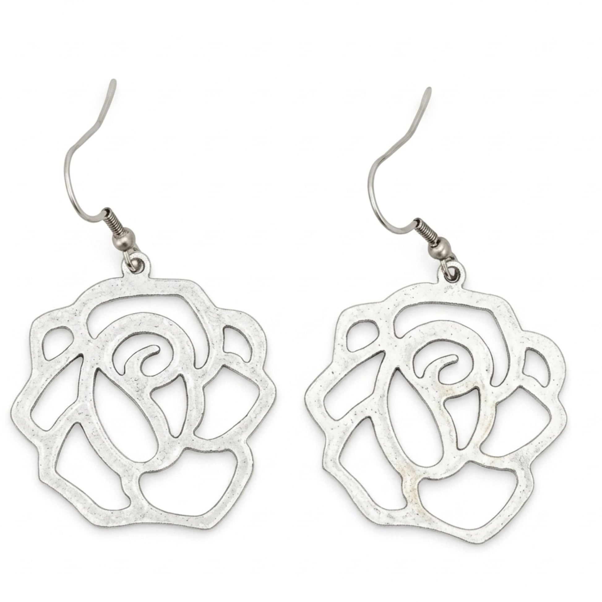 Pendientes Zamak Rosa Calada Diseño Floral Hipoalergénicos. Joyeria Osnor