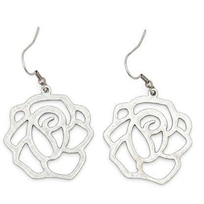 Pendientes Zamak Rosa Calada Diseño Floral Hipoalergénicos. Joyeria Osnor