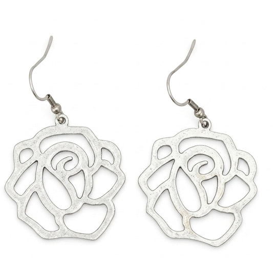 Pendientes Zamak Rosa Calada Diseño Floral Hipoalergénicos. Joyeria Osnor