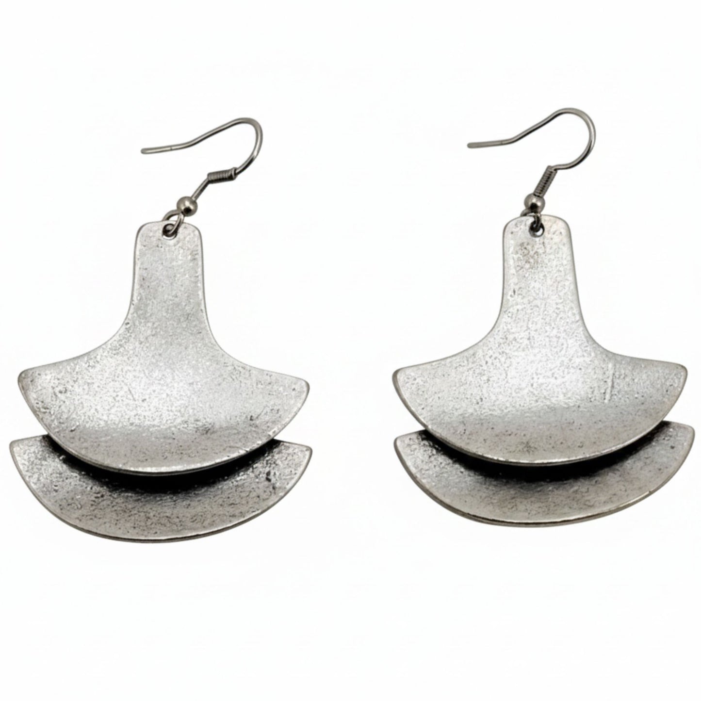 Pendientes Zamak Doble Media Luna Escalonados Geométrico Plateado | Hipoalergénicos. Joyeria Osnor