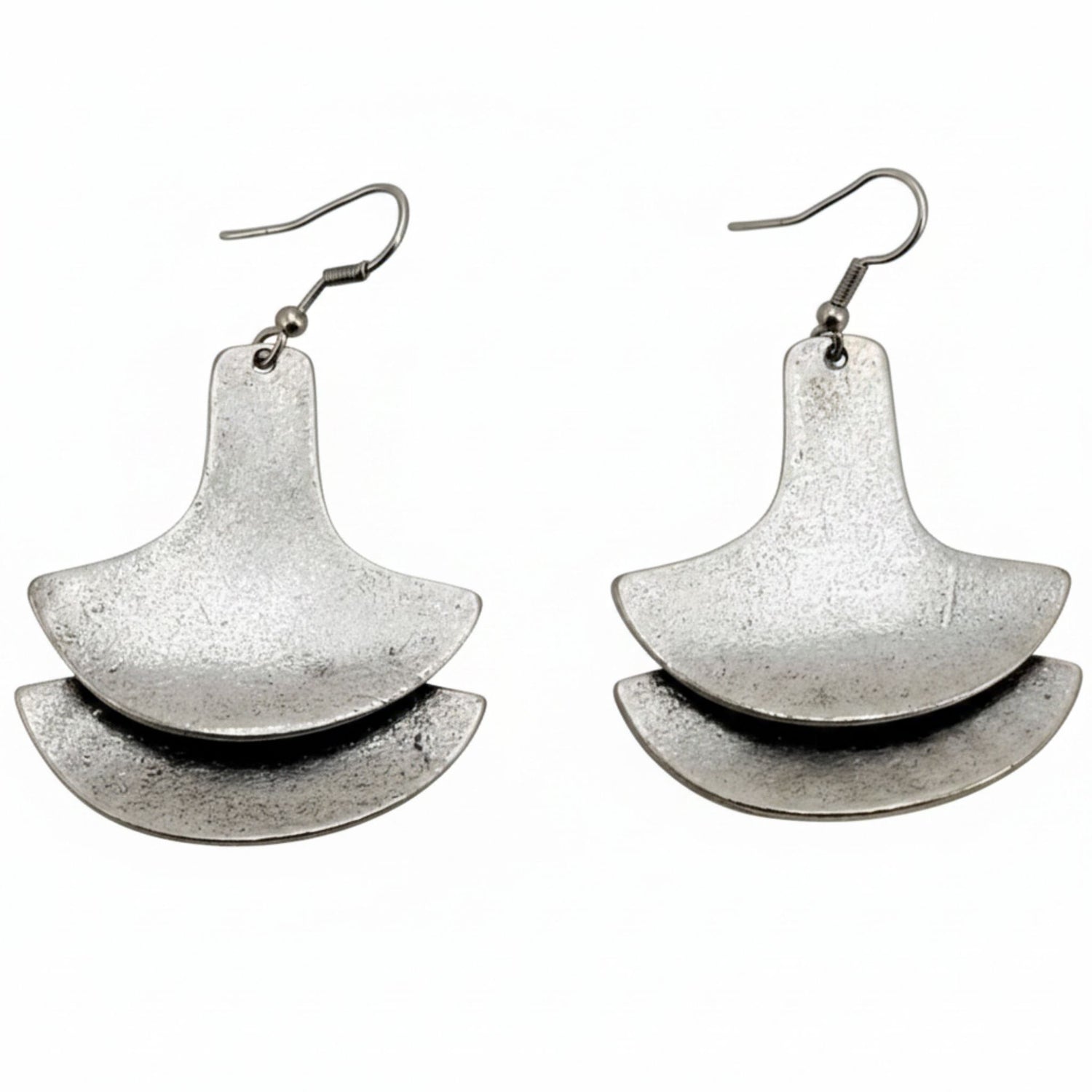Pendientes Zamak Doble Media Luna Escalonados Geométrico Plateado | Hipoalergénicos. Joyeria Osnor