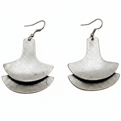 Pendientes Zamak Doble Media Luna Escalonados Geométrico Plateado | Hipoalergénicos. Joyeria Osnor