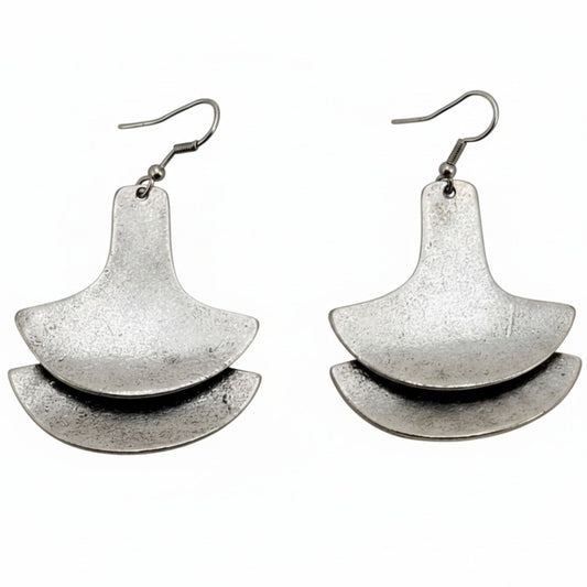 Pendientes Zamak Doble Media Luna Escalonados Geométrico Plateado | Hipoalergénicos. Joyeria Osnor