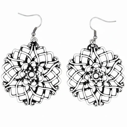 Pendientes Zamak Mandala Calados Diseño Floral Étnico Hipoalergénicos. Joyeria Osnor