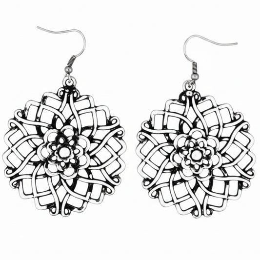 Pendientes Zamak Mandala Calados Diseño Floral Étnico Hipoalergénicos. Joyeria Osnor