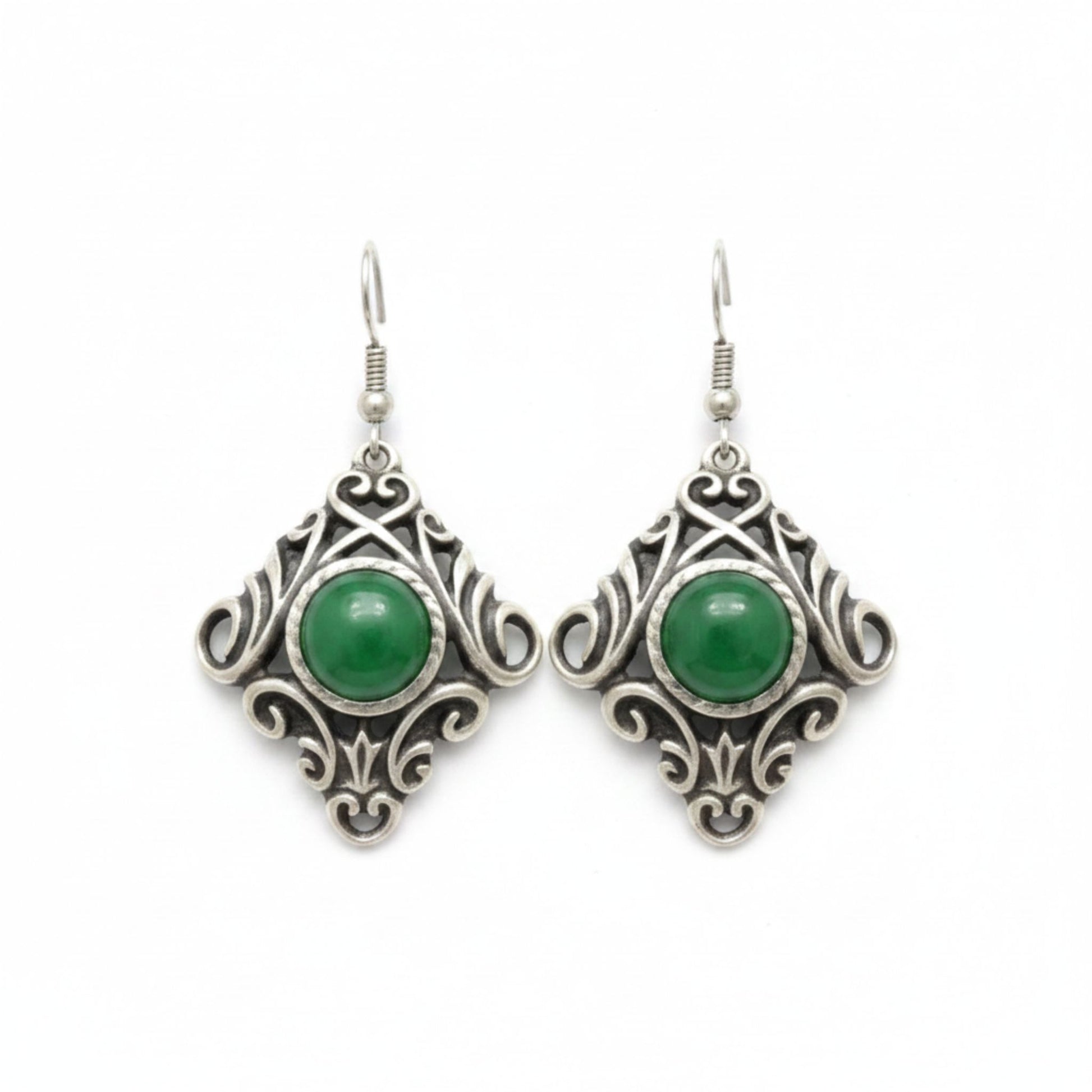 Pendientes zamak hipoalergénico con circonita verde cierre hippie joyería Osnor 