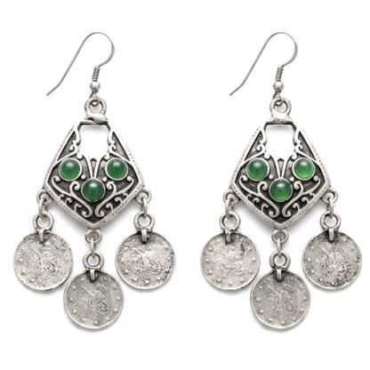 Pendientes de zamak mujer volumen hipoalergénico plateado aleación cierre hippie piedra verde diseño joyería osnor moda moderno elegante boda fiesta glamour lujo mujer diferente exclusivo vintage único arte escultura artesanía 