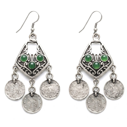 Pendientes de zamak mujer volumen hipoalergénico plateado aleación cierre hippie piedra verde diseño joyería osnor moda moderno elegante boda fiesta glamour lujo mujer diferente exclusivo vintage único arte escultura artesanía 