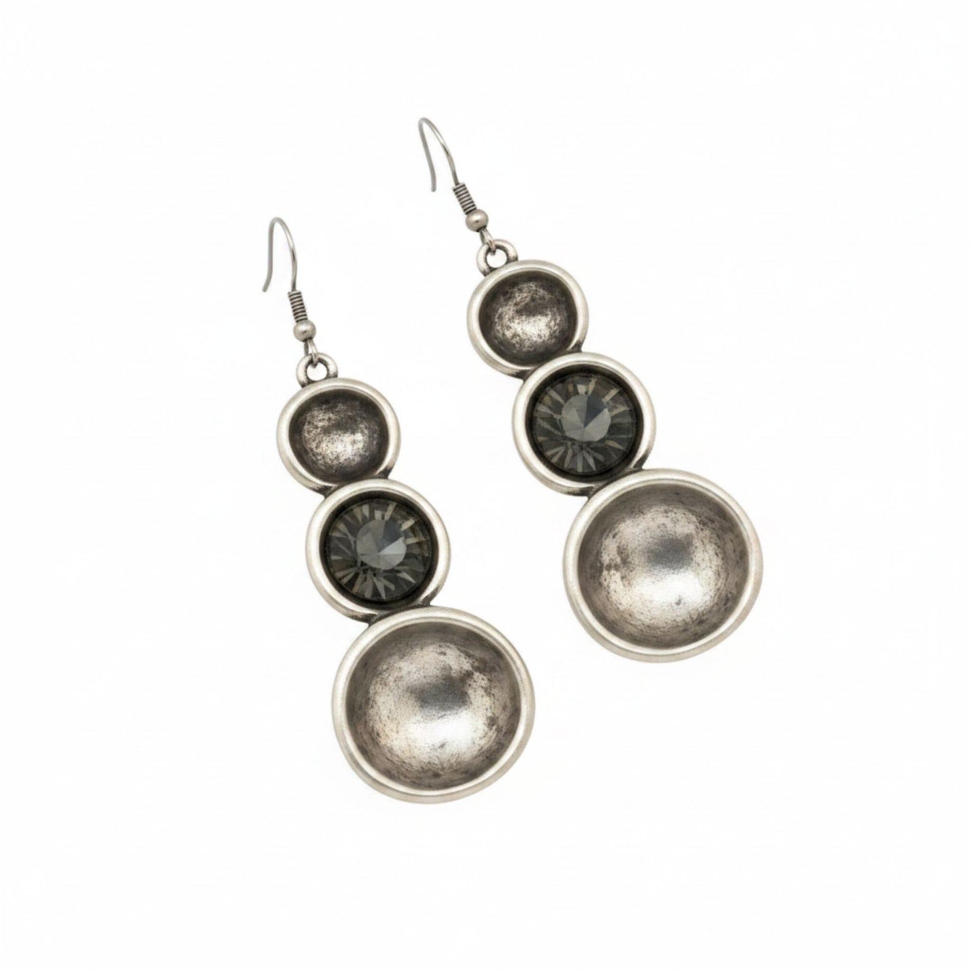 Pendientes Zamak Mujer con Circonitas Grises - Tres Círculos Graduados. Joyeria Osnor