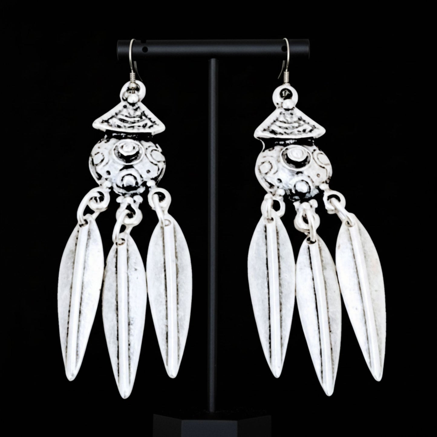 pendientes zamak plateado plumas cierre hippie mujer joyeria osnor zamak 