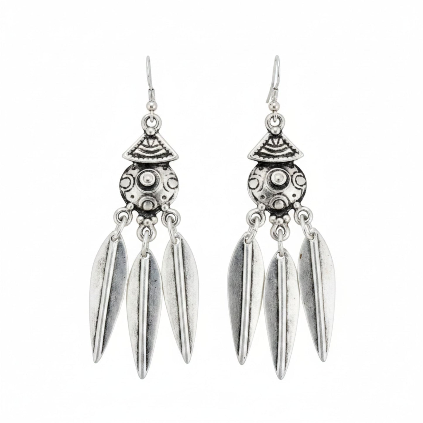 pendientes zamak plateado plumas cierre hippie mujer joyeria osnor zamak 