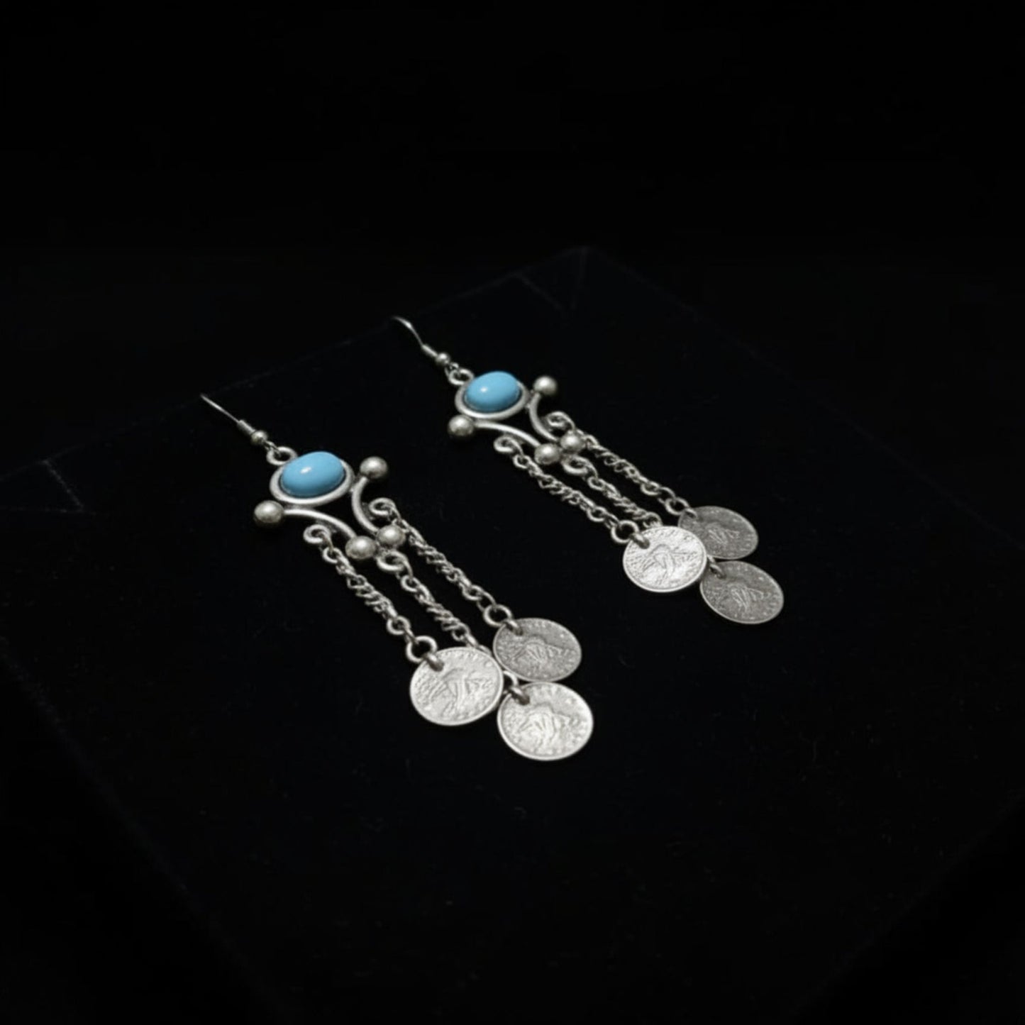 Detalle piedra azul turquesa pendientes zamak joyería Osnor - Cierre hippie