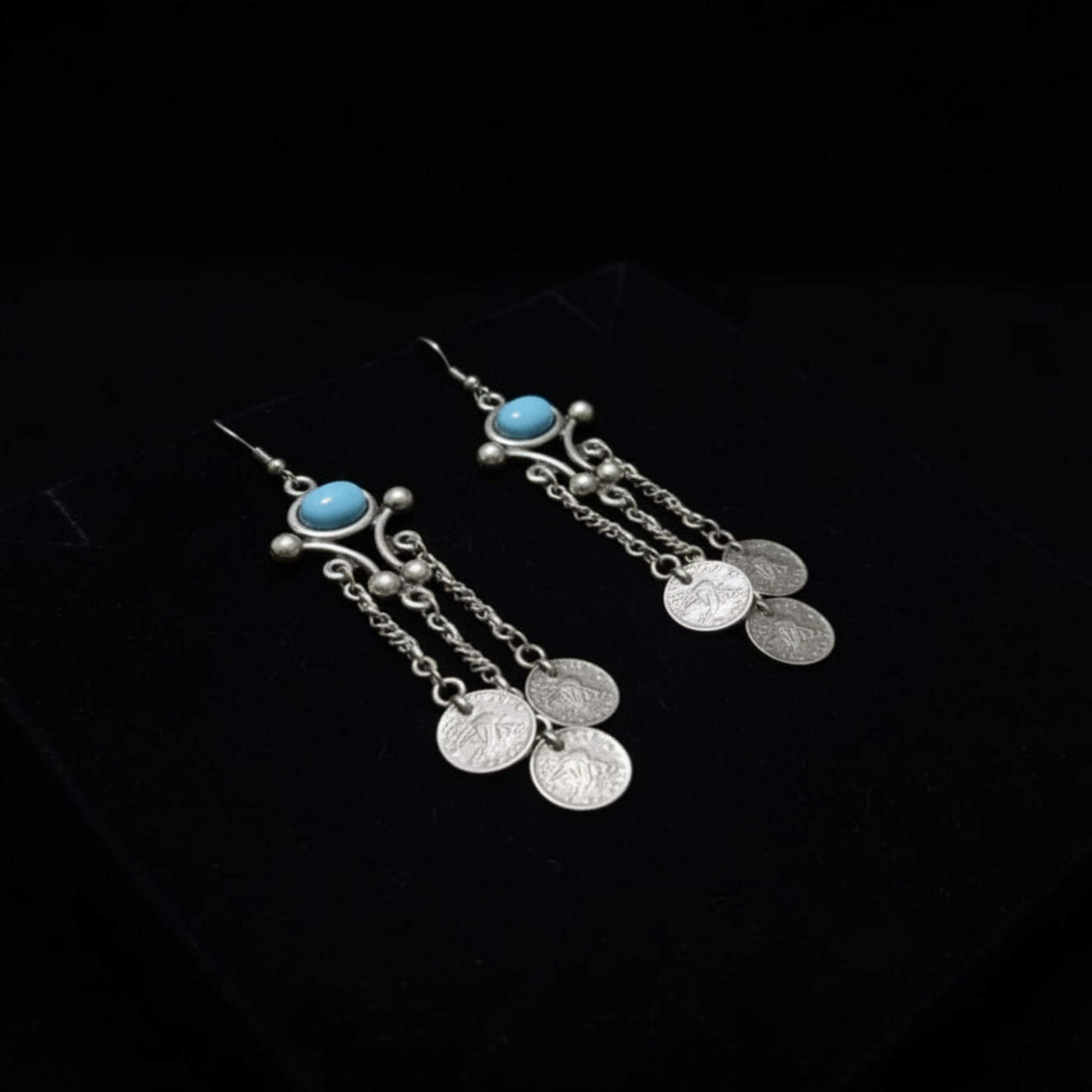 Detalle piedra azul turquesa pendientes zamak joyería Osnor - Cierre hippie