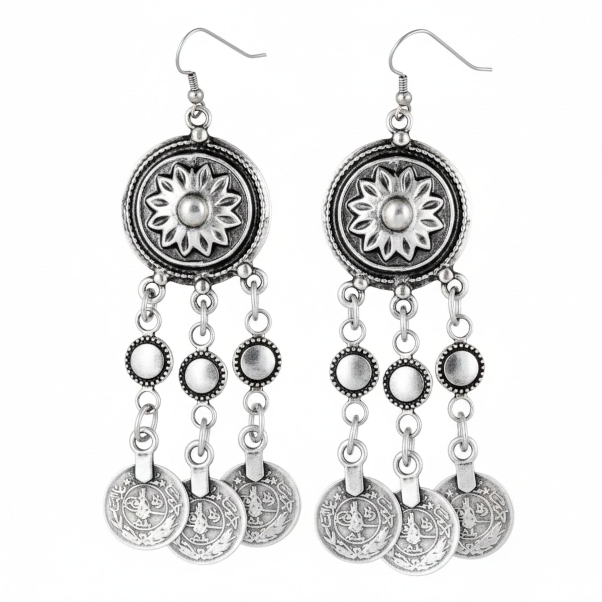 pendientes largos con moneda zamak joyeria osnor zamak