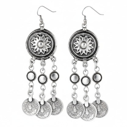 pendientes largos con moneda zamak joyeria osnor zamak