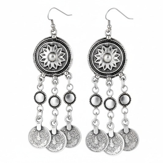 pendientes largos con moneda zamak joyeria osnor zamak