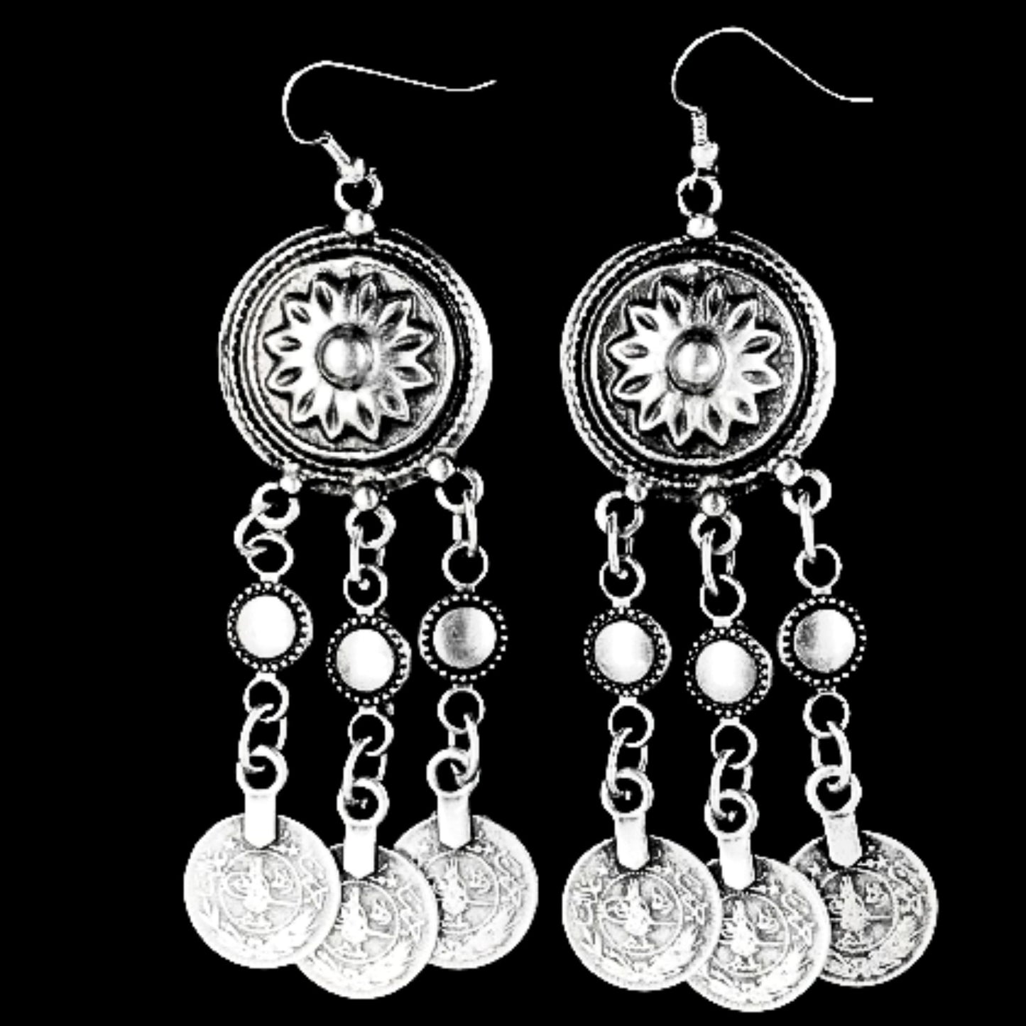pendientes largos con moneda zamak joyeria osnor zamak
