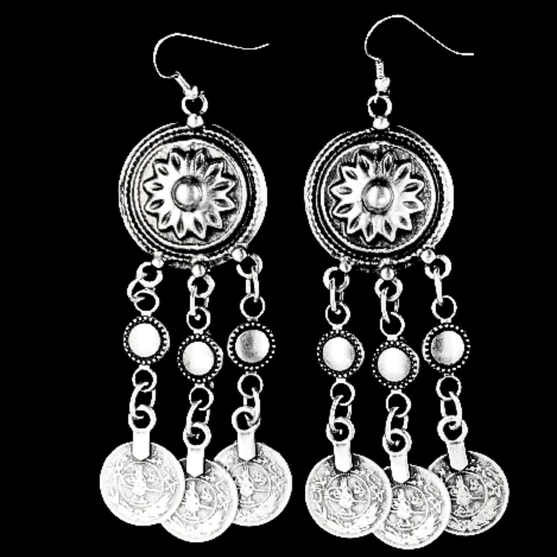 pendientes largos con moneda zamak joyeria osnor zamak