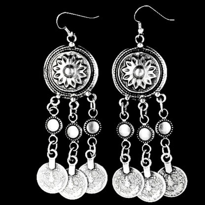 pendientes largos con moneda zamak joyeria osnor zamak