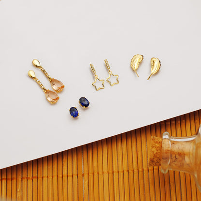 18K PENDIENTES ORO AMARILLO PLUMAS 16X7 MM CIERRE PRESION