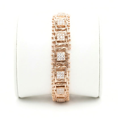 Pulsera de acero inoxidable rosa unisex volumen Circonitas blancas engastadas diseño joyería osnor moda moderno 