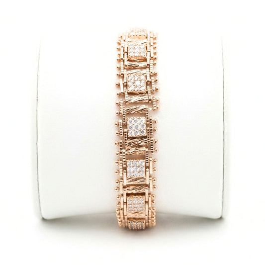Pulsera de acero inoxidable rosa unisex volumen Circonitas blancas engastadas diseño joyería osnor moda moderno 