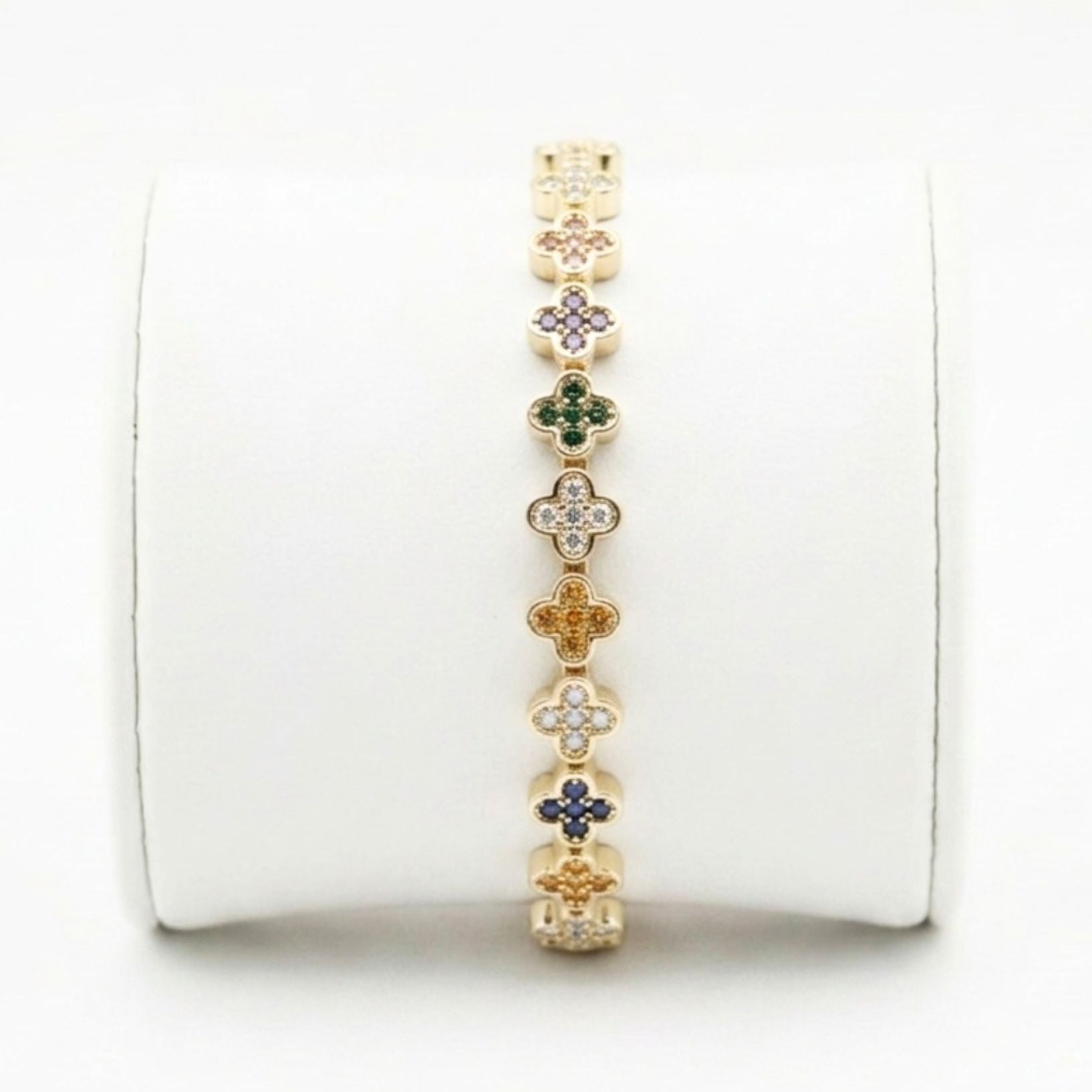 Pulsera de acero inoxidable dorado chapado oro 14ktes circonitas diseño joyería osnor 