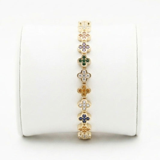 Pulsera de acero inoxidable dorado chapado oro 14ktes circonitas diseño joyería osnor 