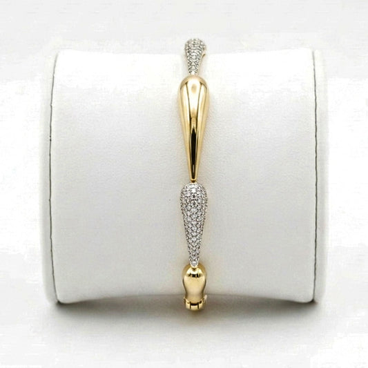 Pulsera acero inoxidable dorado chapado oro 14ktes circonitas blancas engastadas diseño joyería osnor moda mujer 