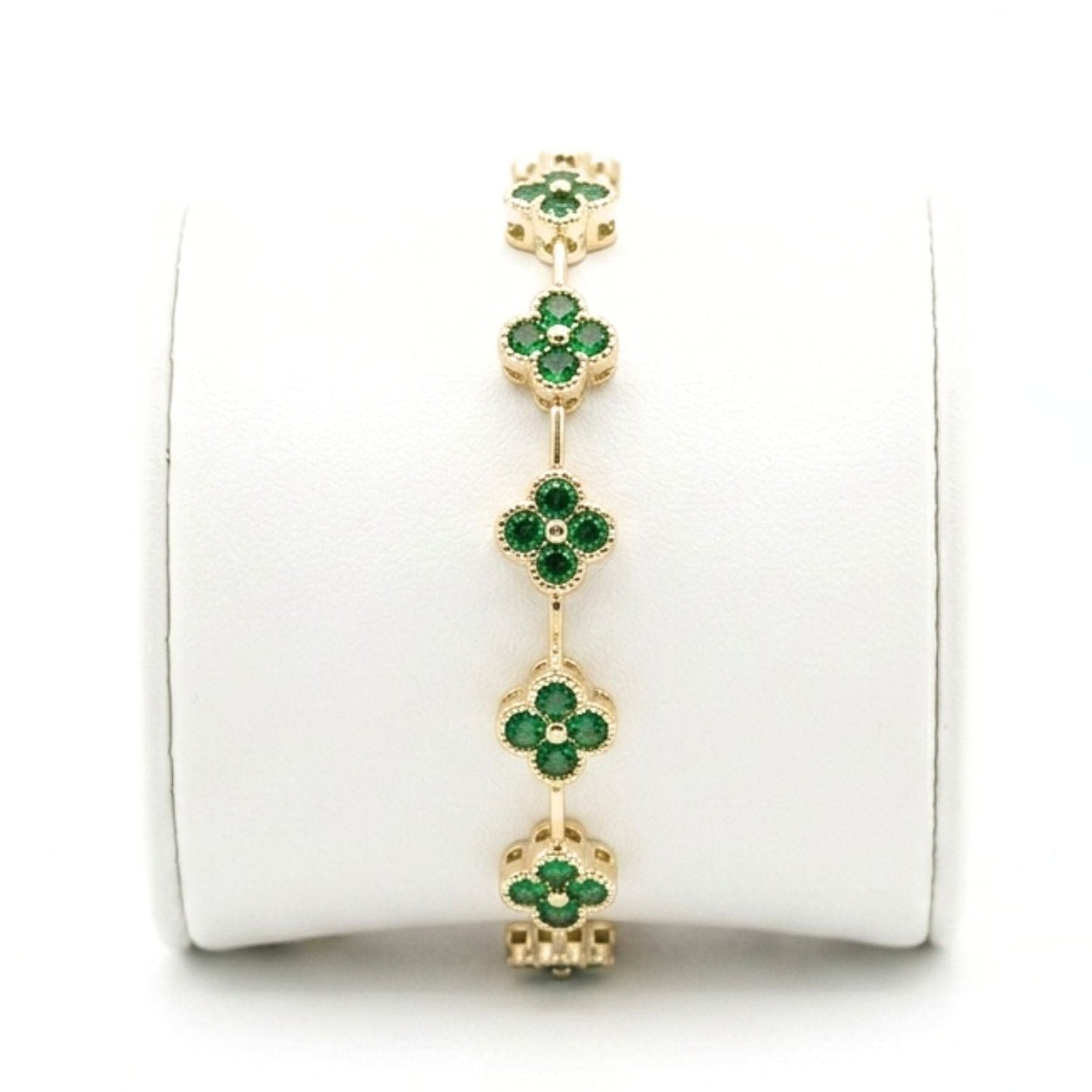 Pulsera acero dorado chapado oro 14ktes circonitas verdes diseño mujer joyería osnor 