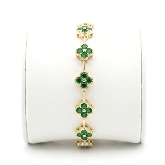 Pulsera acero dorado chapado oro 14ktes circonitas verdes diseño mujer joyería osnor 