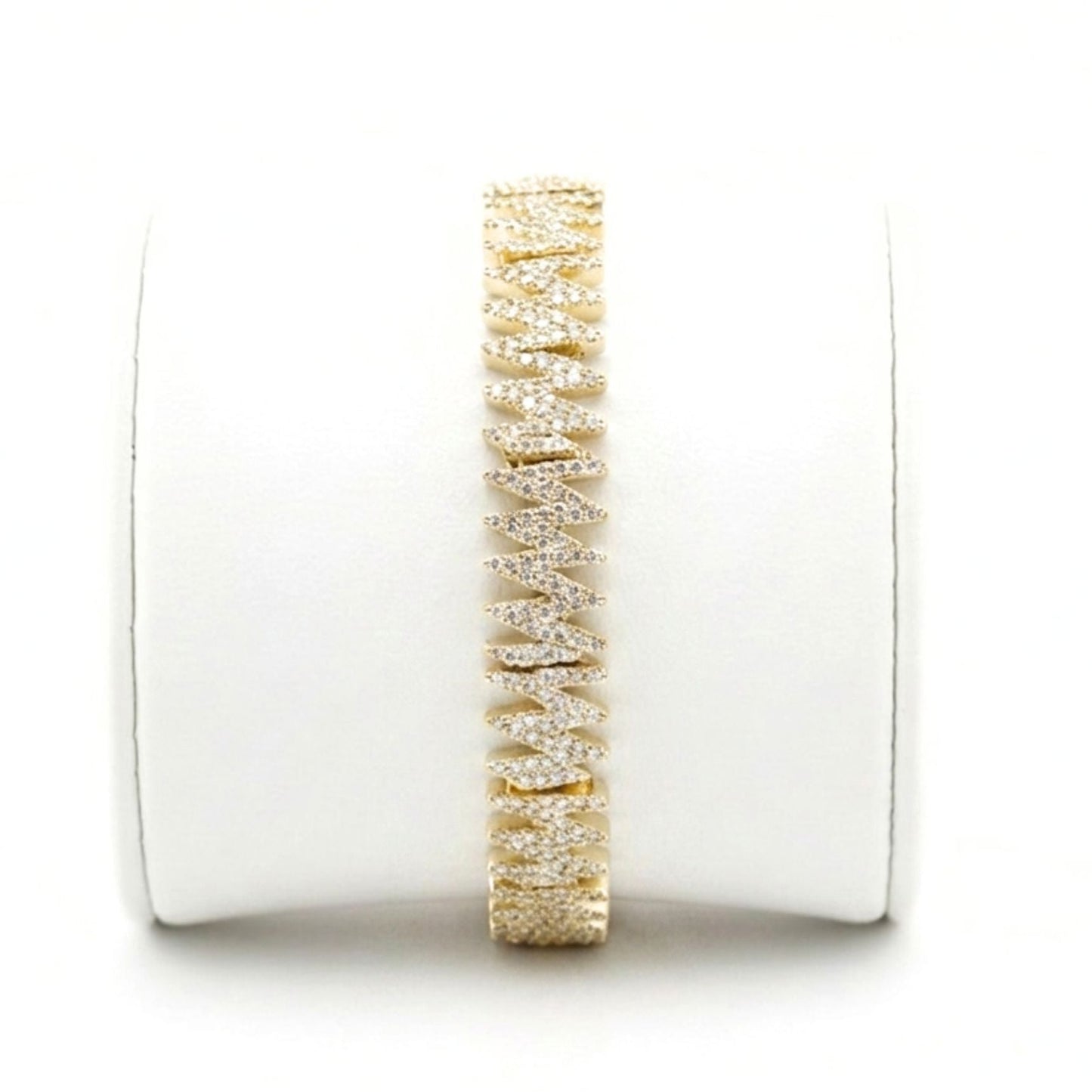 Pulsera de acero inoxidable dorado chapado oro 14ktes circonitas blancas engastadas diseño joyería osnor unisex