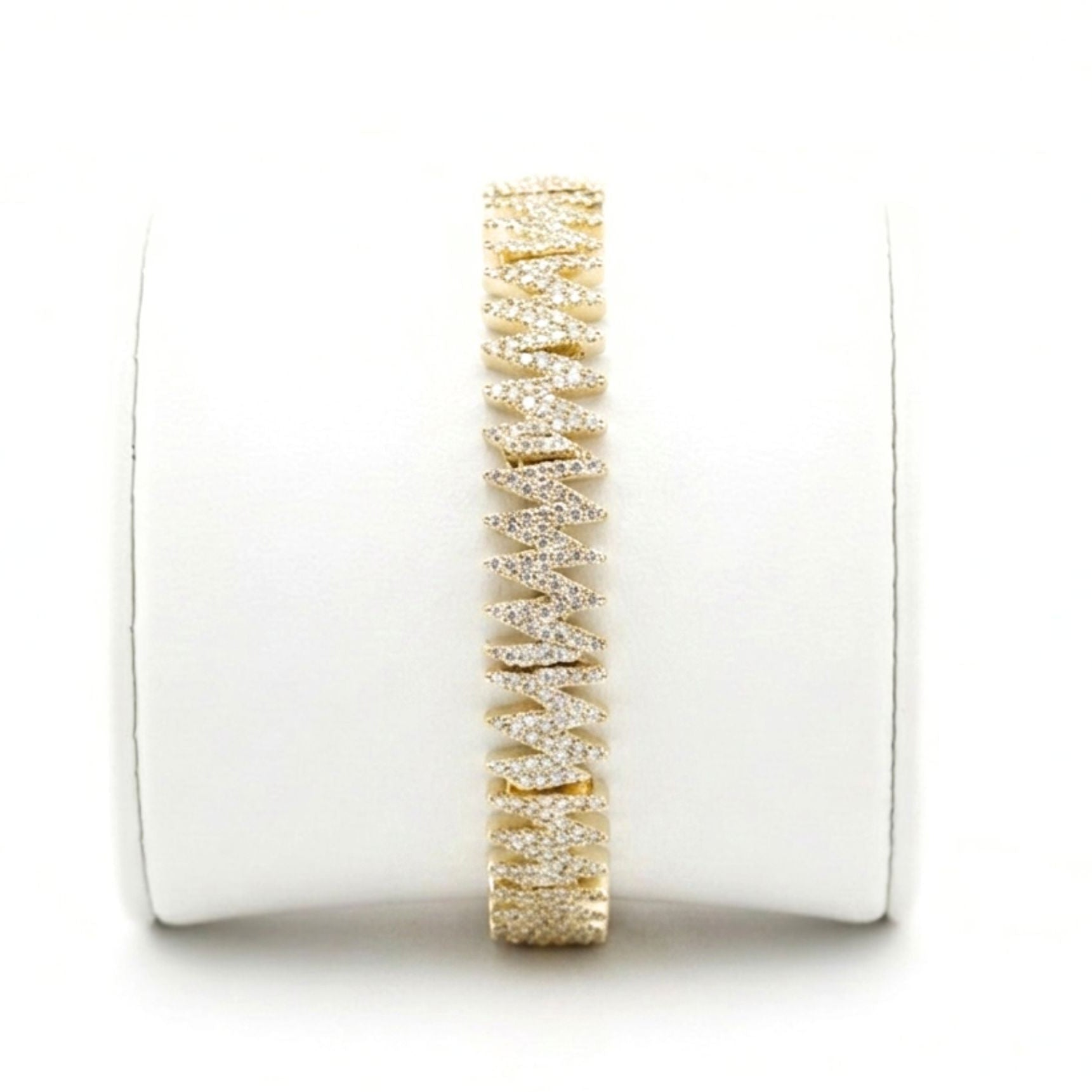 Pulsera de acero inoxidable dorado chapado oro 14ktes circonitas blancas engastadas diseño joyería osnor unisex