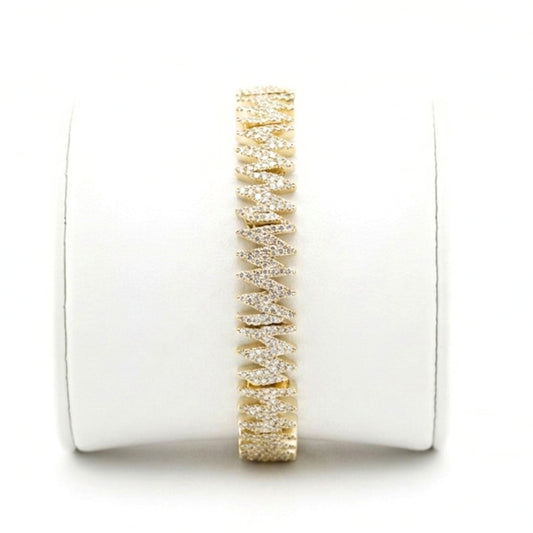 Pulsera de acero inoxidable dorado chapado oro 14ktes circonitas blancas engastadas diseño joyería osnor unisex