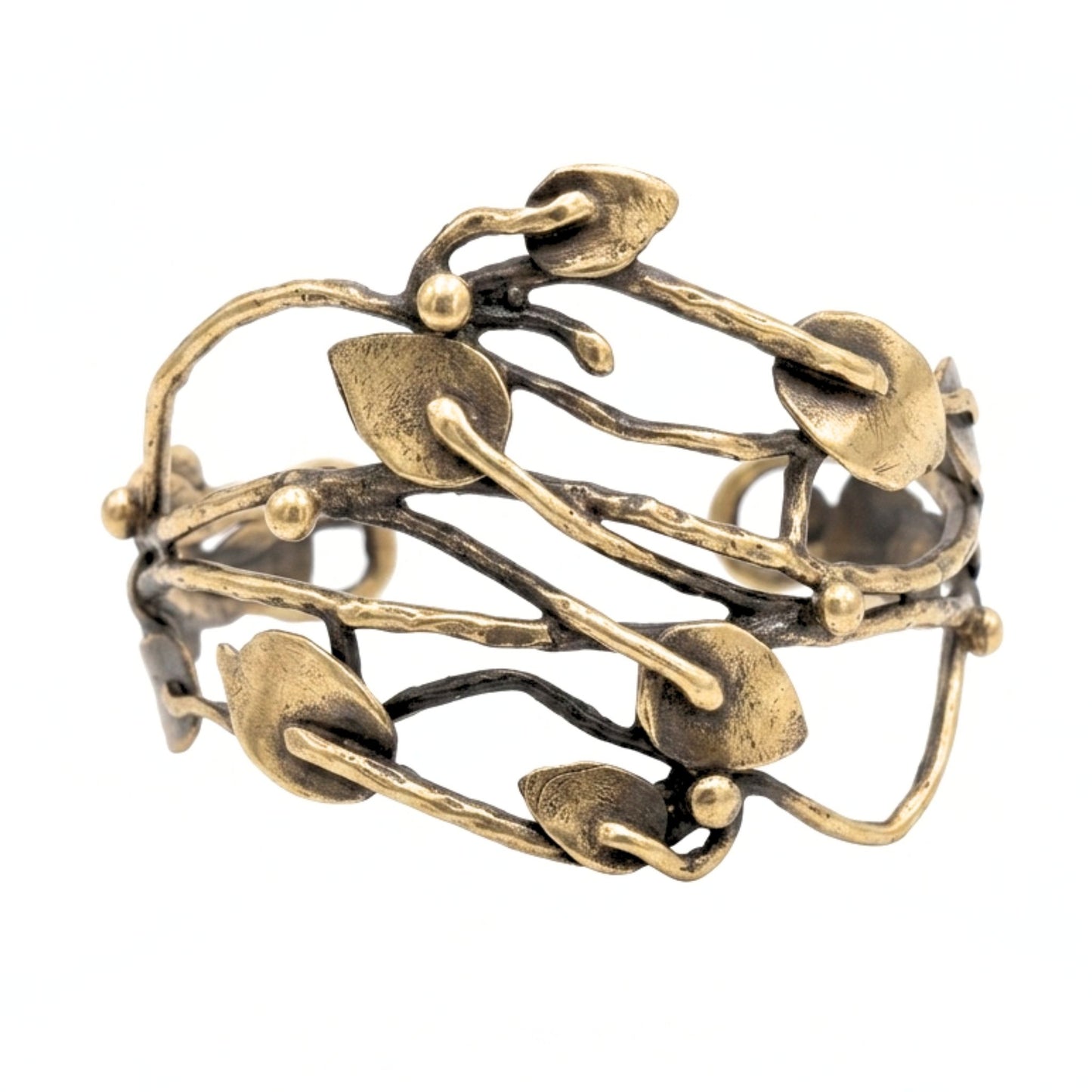 Pulsera Brazalete mujer de bronce dorado envejecido vintage volumen arte escultura artesanía exclusivo diseño joyería osnor moda 