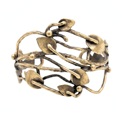 Pulsera Brazalete mujer de bronce dorado envejecido vintage volumen arte escultura artesanía exclusivo diseño joyería osnor moda 