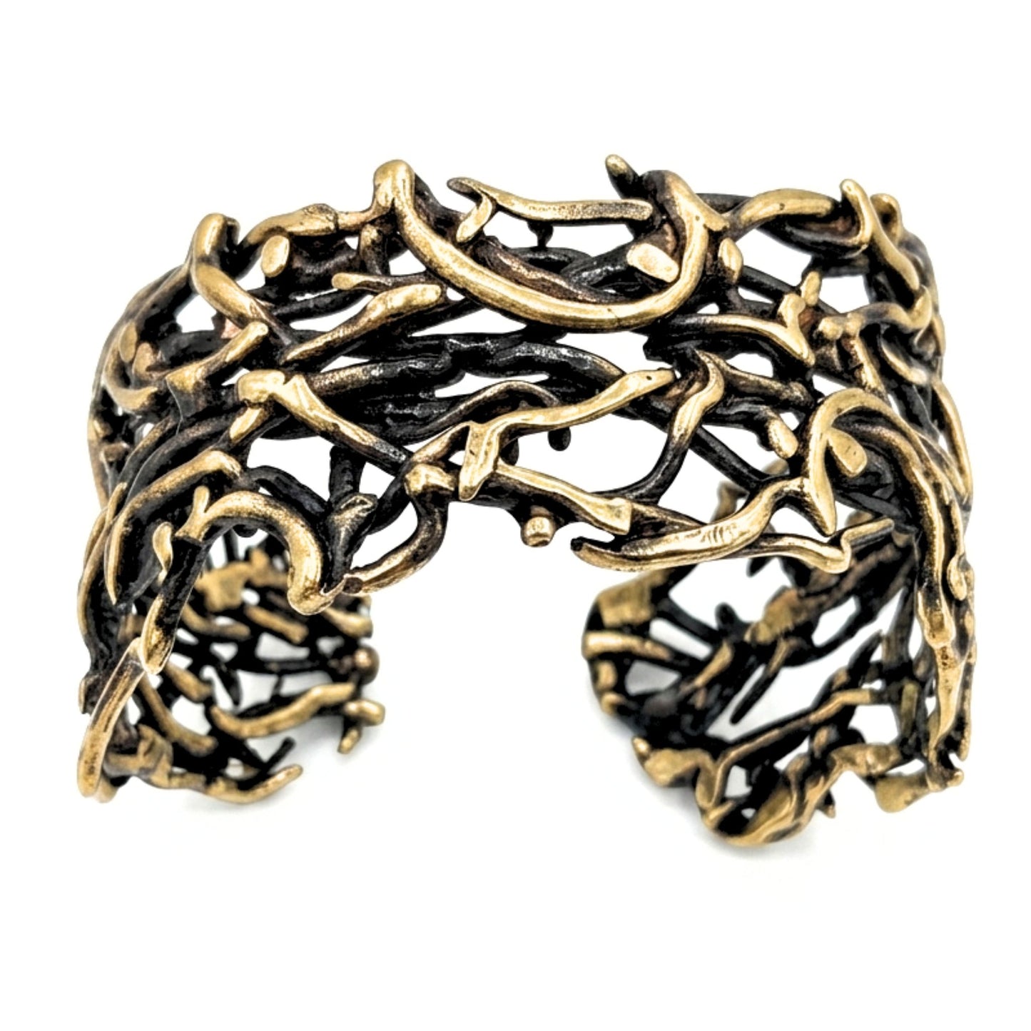 Pulsera Brazalete mujer de bronce dorado envejecido vintage volumen arte escultura artesanía exclusivo único diseño joyería osnor moda 