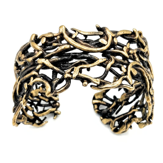 Pulsera Brazalete mujer de bronce dorado envejecido vintage volumen arte escultura artesanía exclusivo único diseño joyería osnor moda 