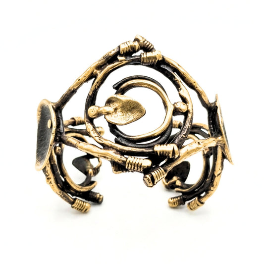 Pulsera Brazalete mujer de bronce dorado envejecido vintage volumen arte escultura artesanía mujer único exclusivo diseño joyería osnor moda 