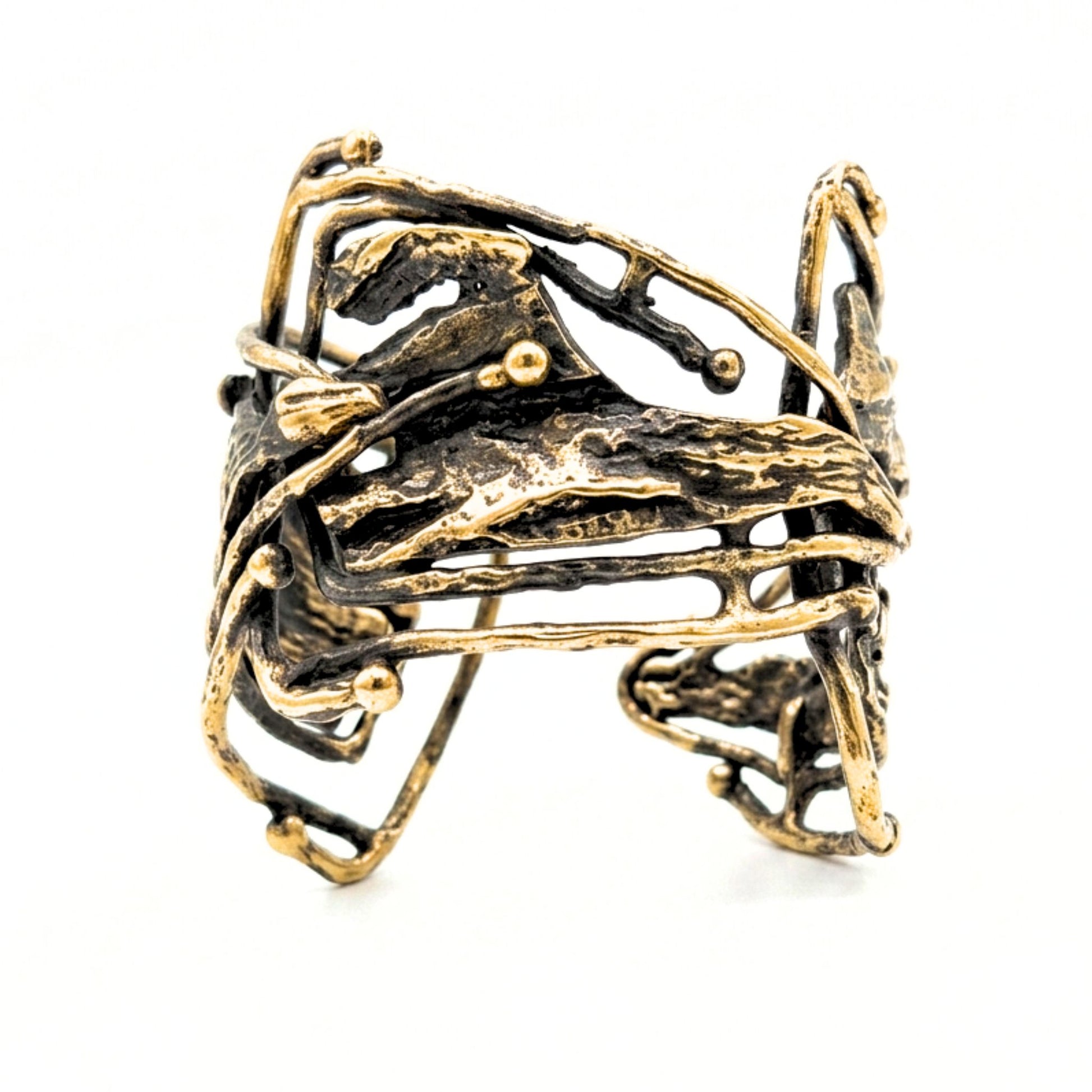 Pulsera Brazalete mujer de bronce dorado envejecido vintage volumen arte escultura artesanía mujer vintage único exclusivo diseño joyería osnor 