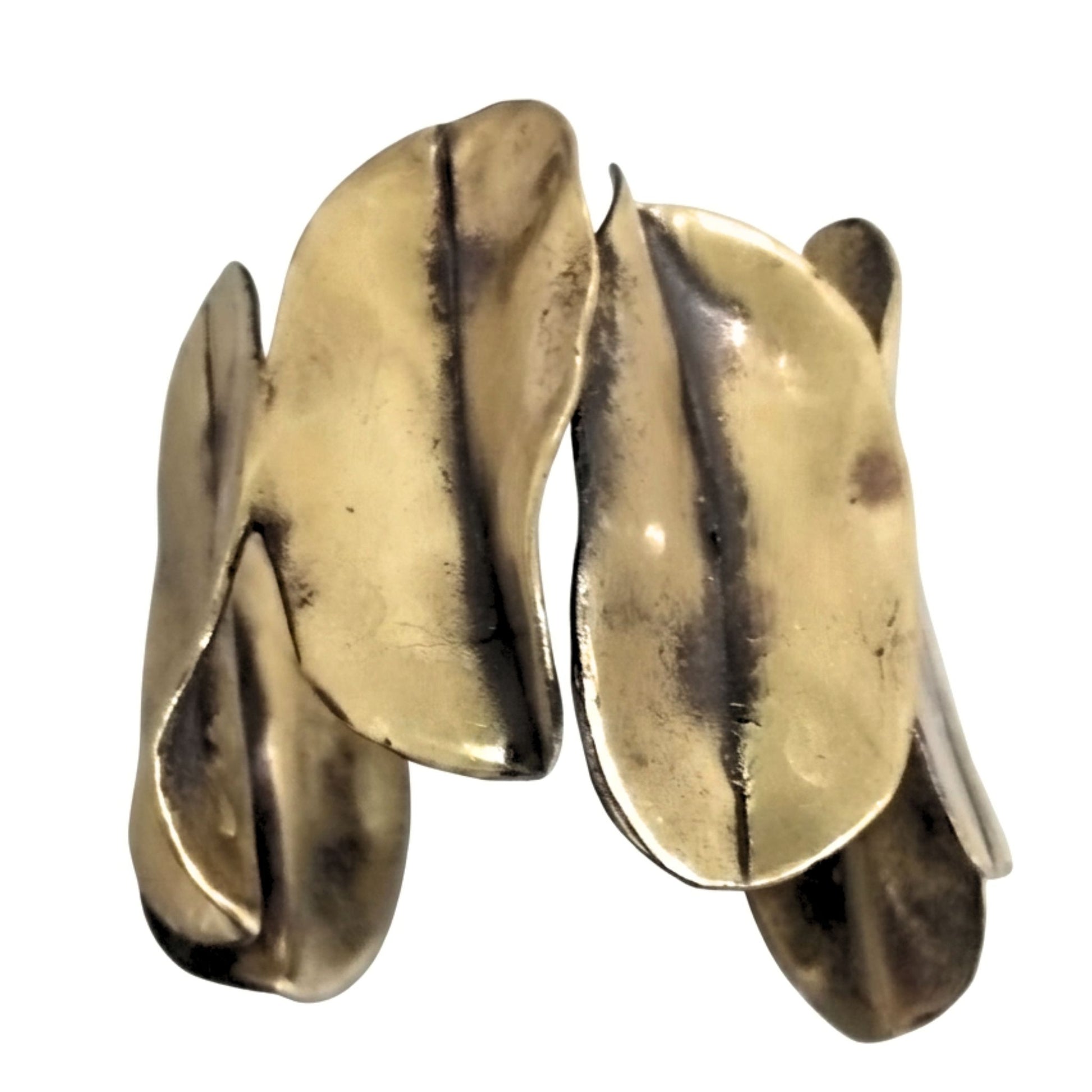 Pulsera Brazalete mujer de bronce dorado envejecido vintage volumen arte escultura artesanía exclusivo único diseño joyería osnor moda moderno elegante 