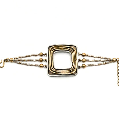 Pulsera Brazalete mujer de bronce dorado envejecido vintage y plateado cierre gancho diseño joyería osnor moda 