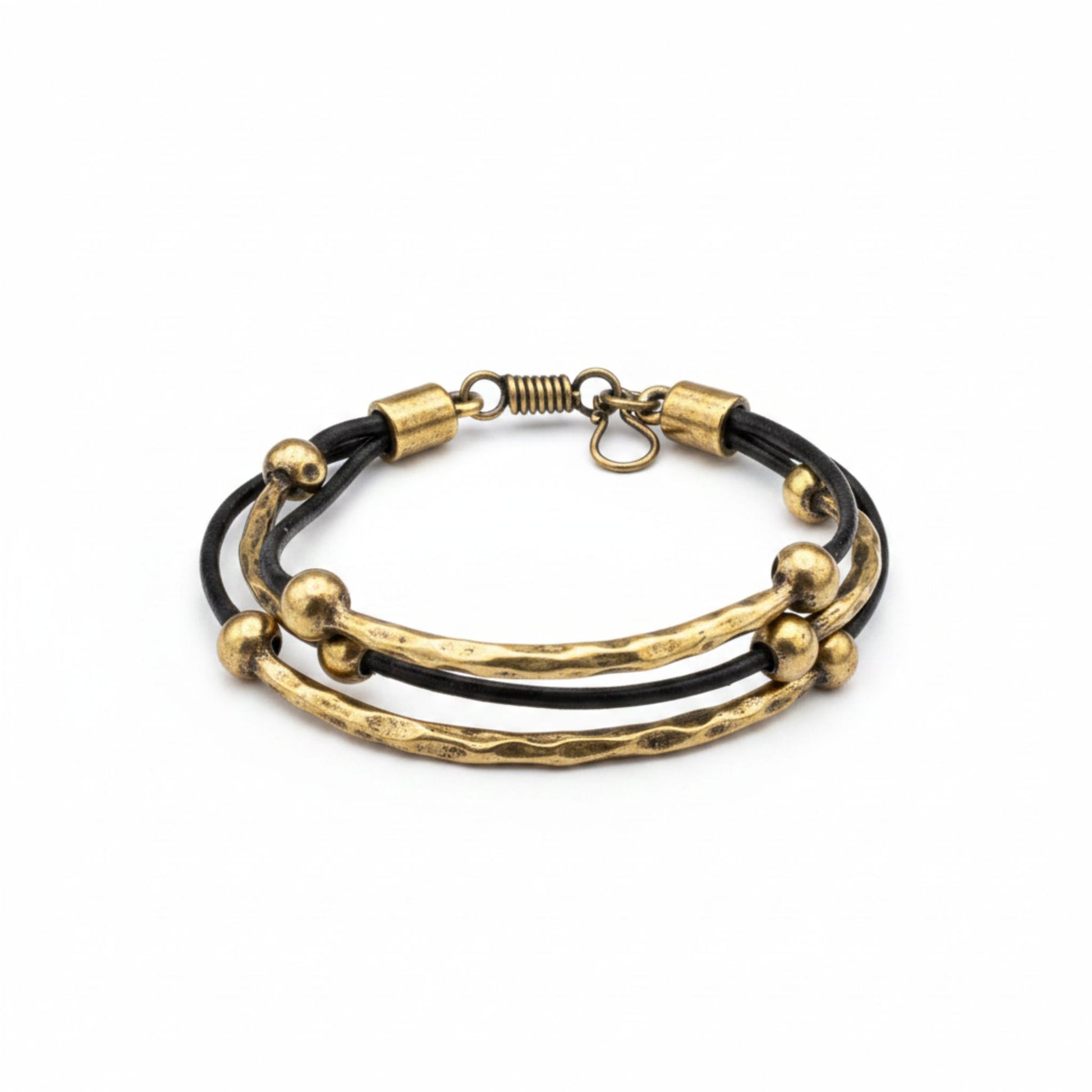 pulsera bicolor bronce y piel diseño exclusivo joyeria osnor zamak