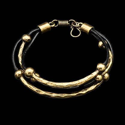 pulsera bicolor bronce y piel diseño exclusivo joyeria osnor zamak