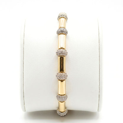 Pulsera acero inoxidable dorado chapado oro 14ktes circonitas blancas engastadas diseño joyería osnor moda moderno mujer 