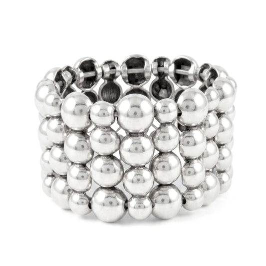 Pulsera brazalete de zamak unisex elastica plateada diseño joyería osnor moda moderno elegante sport casual 
