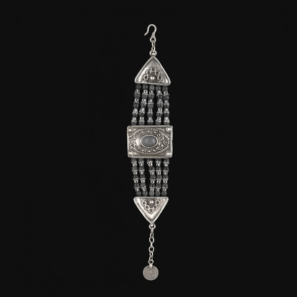 Pulsera brazalete Zamak Osnor étnica con triángulos y piedras negras Joyería Osnor Zamak 