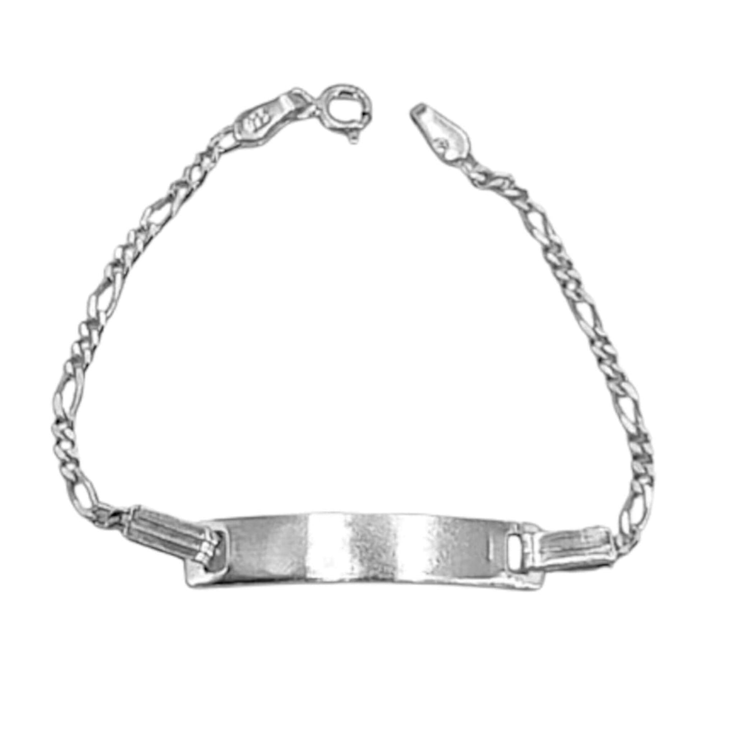 Pulsera Esclava Infantil Plata 925 Cadena Figaro con Chapa Grabable. Joyeria Osnor